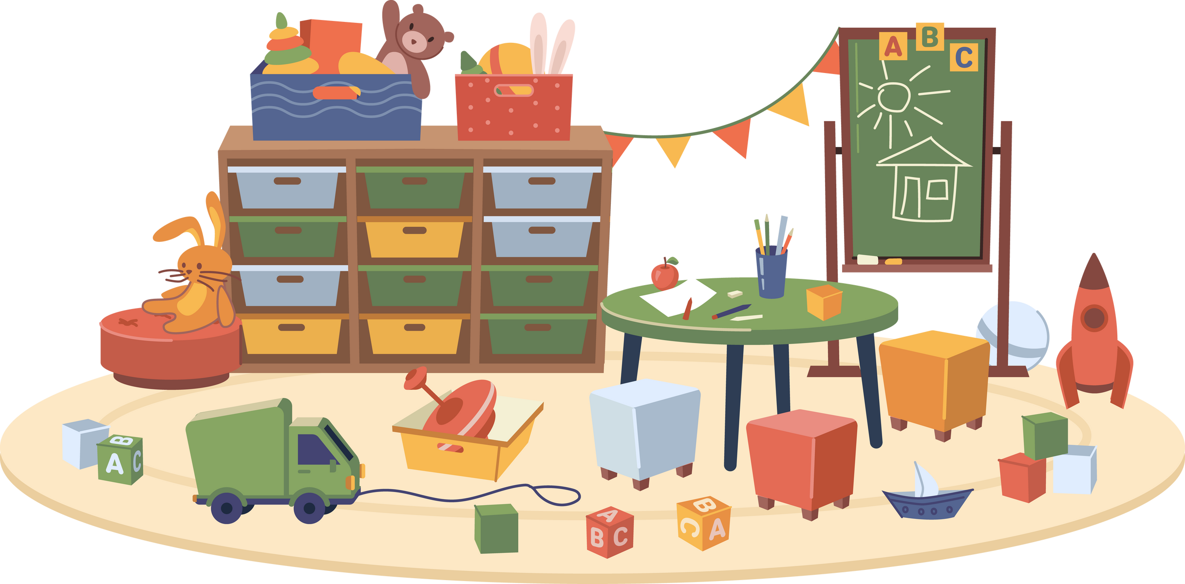 Kindergarten classroom furniture and toys for play